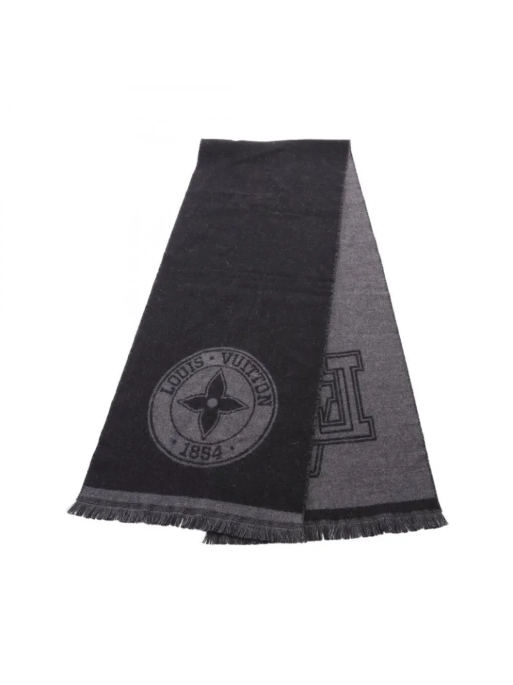 Louis Vuitton Scarf Echarpe Carre LV League Black Wool
